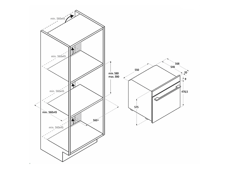 CANDY CA6 N3B3HTX — Horno eléctrico, Hidrolítica, 595 mm, 78 l, Acero inoxidable / Negro, vista 9