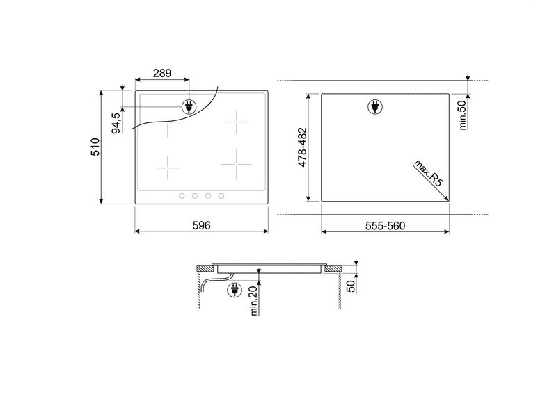 SMEG 2-275839 — Placa de inducción, 596 mm, Inox, 4 Fuegos zonas, vista 2