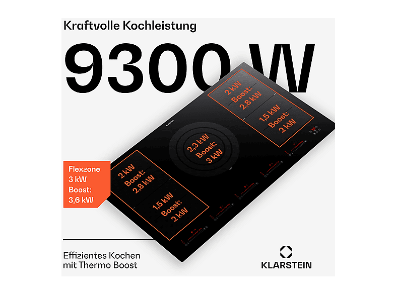 KLARSTEIN Masterzone 90 Flex — Placa de inducción, 90 cm, Negro, 4 zonas, vista 3