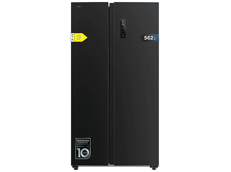 CECOTEC Bolero CoolMarket SBS 562 Dark D — Frigorífico americano, Altura 177 cm, Plateado, No Frost, Capacidad 562 l
