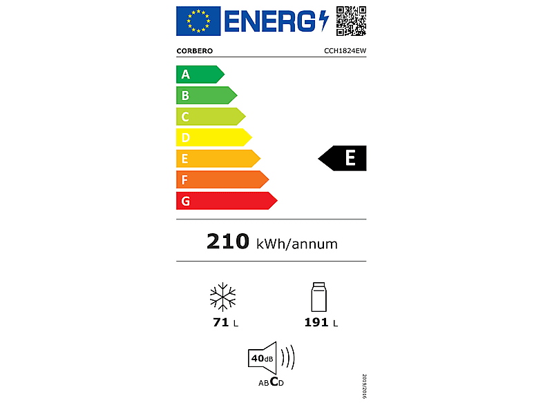 CORBERO CCH1824EW — Frigorífico combi, Estático, Altura 1800 mm, Blanco, Capacidad 292 l, vista 3