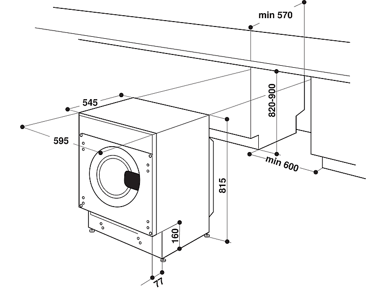 INDESIT BI WMIL 71252 EU N — Lavadora integrable, 7 kg, 14 programas, 1200 rpm, Push&Wash, vista 2