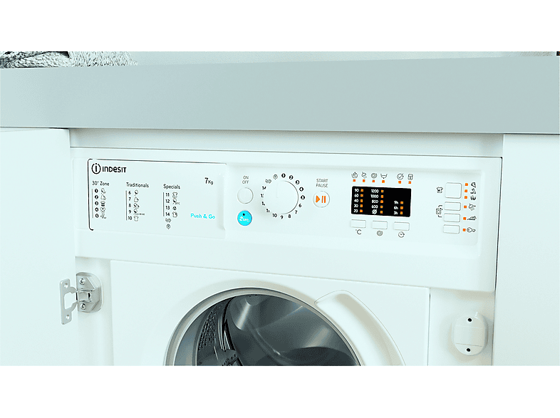INDESIT BI WMIL 71252 EU N — Lavadora integrable, 7 kg, 14 programas, 1200 rpm, Push&Wash, vista 9