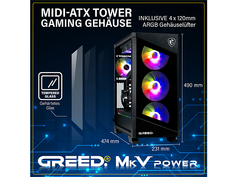 GREED MK5 INTEL — PC Gaming, 32 GB RAM, 1 TB SSD, Schwarz, Intel Core i9-12900KF, vista 2
