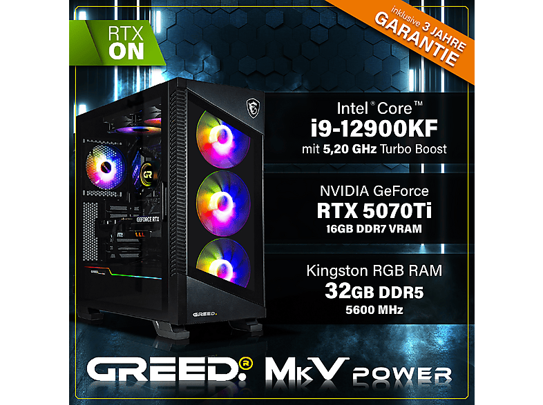 GREED MK5 INTEL — PC Gaming, 32 GB RAM, 1 TB SSD, Schwarz, Intel Core i9-12900KF, vista 3
