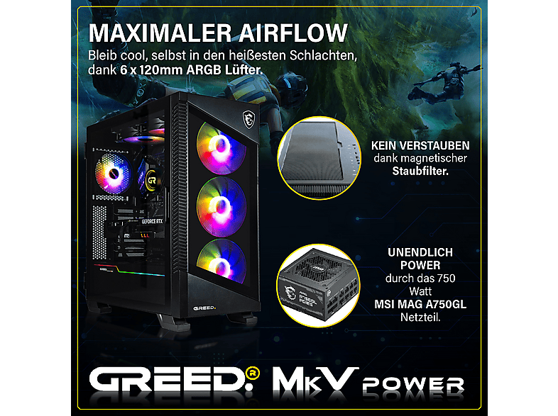 GREED MK5 INTEL — PC Gaming, 32 GB RAM, 1 TB SSD, Schwarz, Intel Core i9-12900KF, vista 4