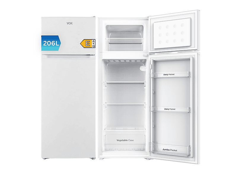 VOK EVR-206DEW — Frigorífico dos puertas, Altura 145,0 cm, Blanco, Capacidad 206 l
