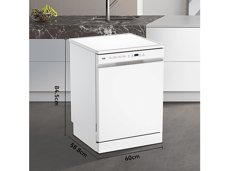 VOK EVD-14FCWAD — Lavavajillas libre instalación 60 cm, 8 programas, 60 cm, Blanco, vista 4