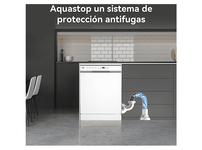 VOK EVD-14FCWAD — Lavavajillas libre instalación 60 cm, 8 programas, 60 cm, Blanco, vista 9