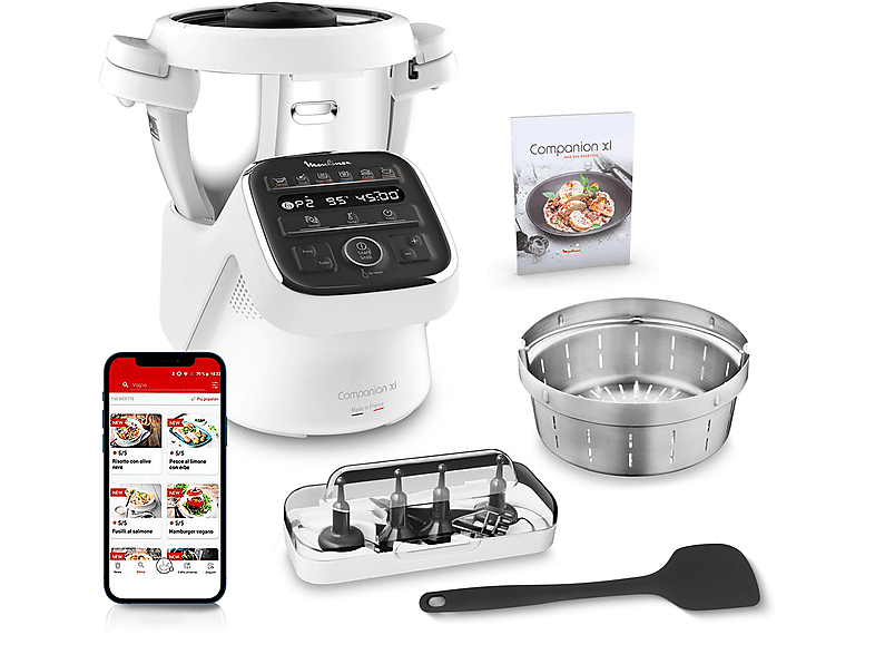 MOULINEX HF80DB COMPANION XL 12 PROGRAMAS — Robot de cocina, 1550 W, Blanco, Gris, 4,5 l