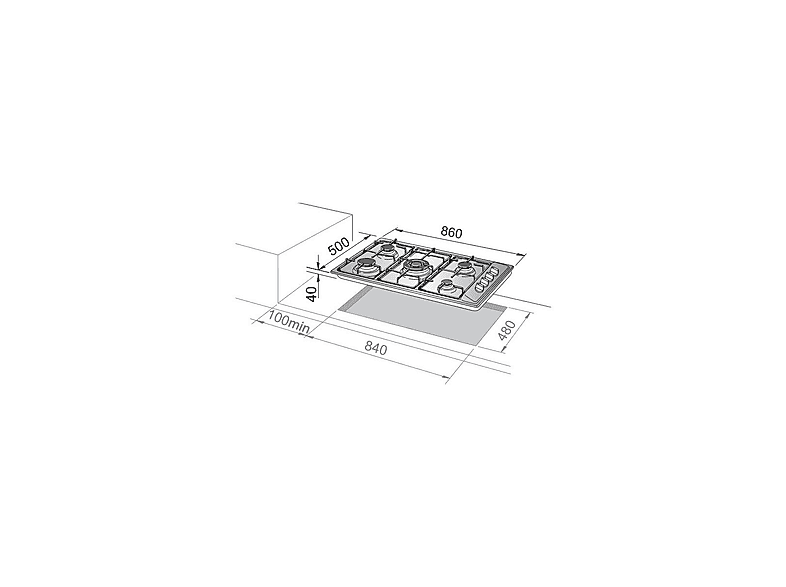 DELONGHI 8024651208266 — Placa de gas, 860 mm, Cobre, 5 zone(s) zonas, vista 2
