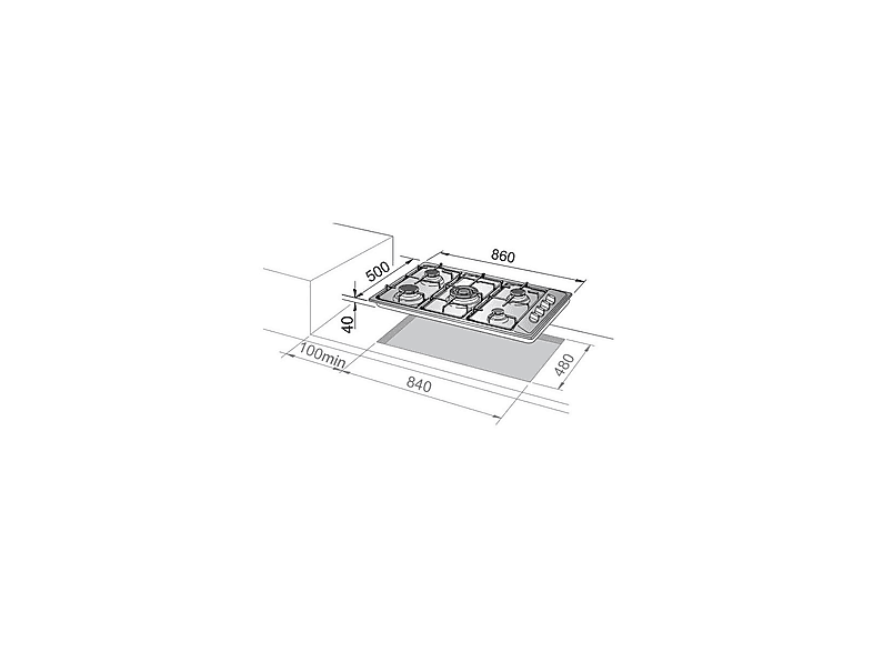 DELONGHI 8024651208297 — Placa de gas, 860 mm, Negro, 5 zone(s) zonas, vista 2