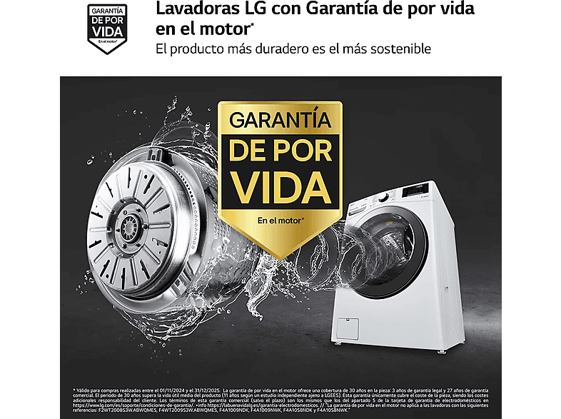 LG F1P1CY2W — Lavadora carga frontal, 17 kg, 1100 rpm, 14 Programas, Blanco Marfil, vista 3