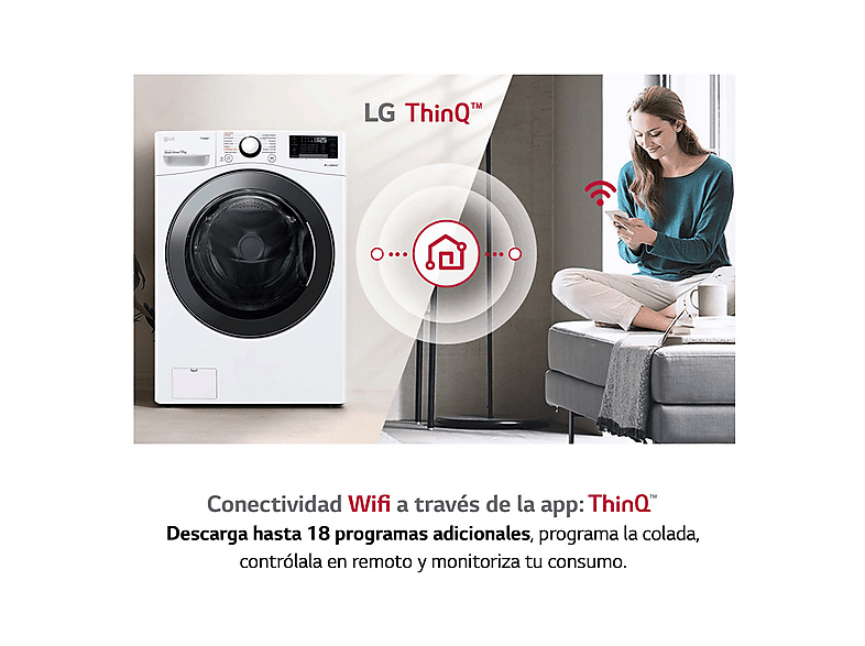 LG F1P1CY2W — Lavadora carga frontal, 17 kg, 1100 rpm, 14 Programas, Blanco Marfil, vista 6