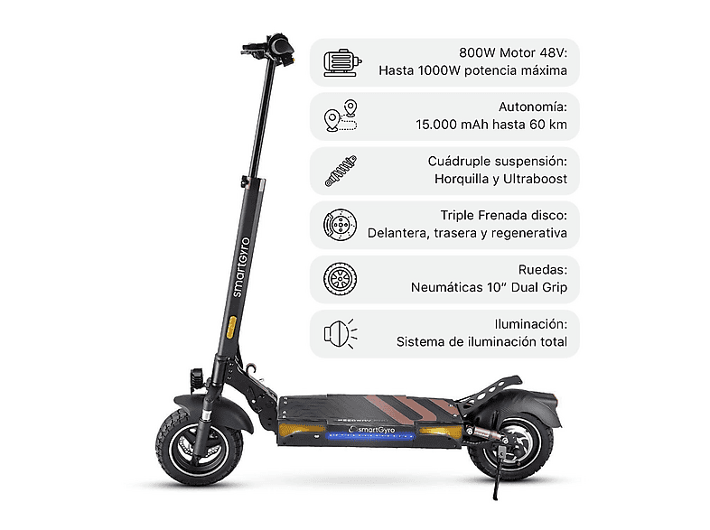 SMARTGYRO SPEEDWAY PRO C Homologado DGT — Patinete eléctrico, Pot. máx. 1000 W, Carga máx. 140 kg, 15,000 mAh, Negro, vista 3