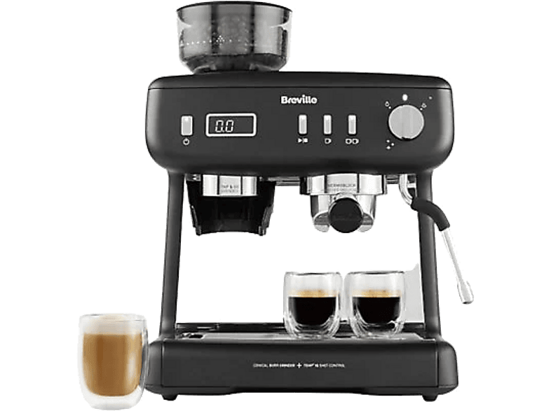 BREVILLE Barista Max+ VCF152X — Cafetera express, 1600 W, Negro, 15 bar, Hasta 3 tazas