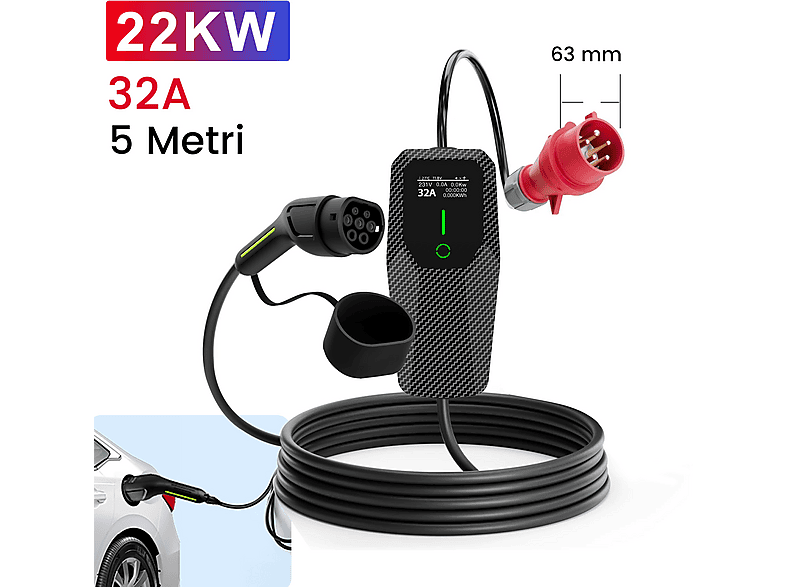 JUNSUN 22KW Tipo 2 6A-32A — Cargadores vehículos eléctricos, Negro