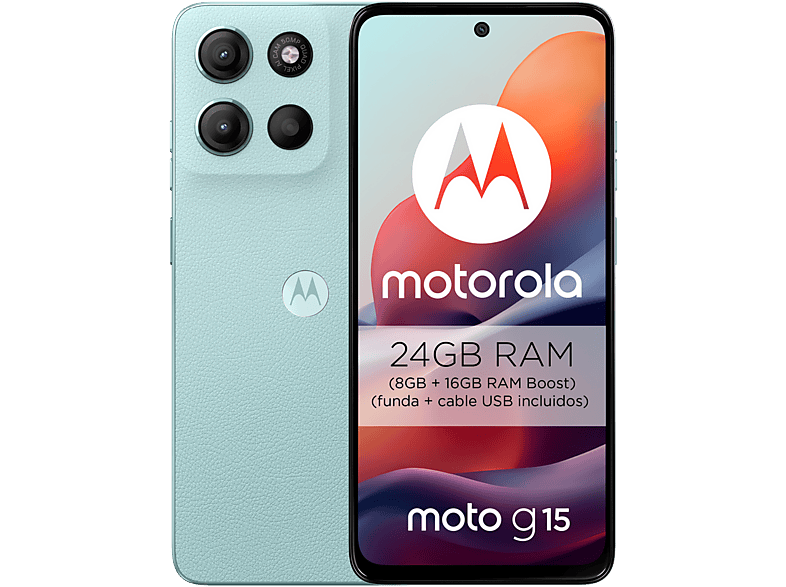 MOTOROLA G15 6.72P/4G/8N/8+512GB/SA — Smartphone, 8 GB RAM, 5200 mAh, Salt Air, Móvil Android