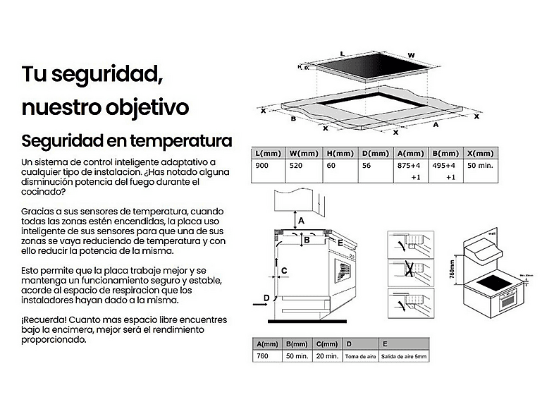 INFINITON IND-A55F — Placa inducción, 90 cm, Negro, 5 zonas, vista 3