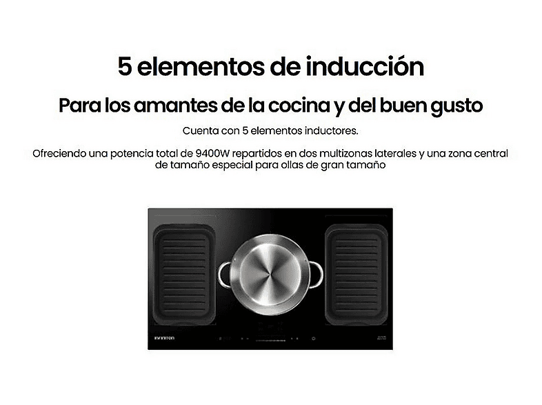INFINITON IND-A55F — Placa inducción, 90 cm, Negro, 5 zonas, vista 4