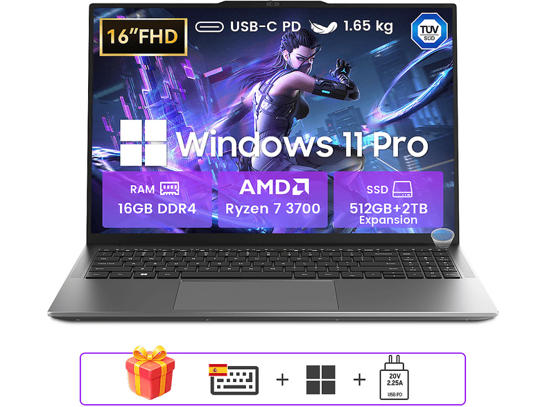 BLACKVIEW AceBook 8 Pro — Portátil, 16 GB RAM, 512 GB SSD, Grey, 16" Full-HD