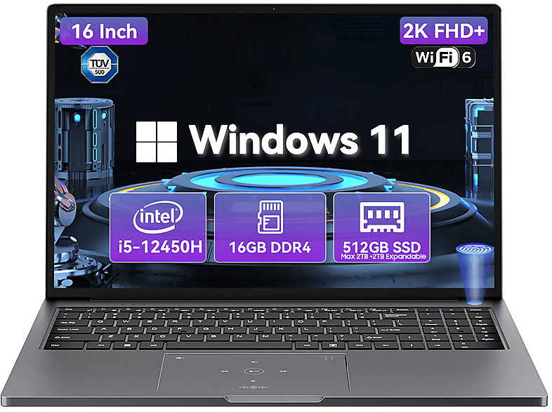 BLACKVIEW AceBook 12(i5-12450) — Portátil, 16 GB RAM, 512 GB SSD, Grey, 16" Full-HD
