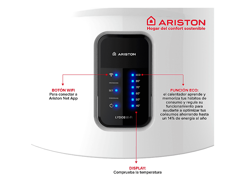 ARISTON — Termo Eléctrico, Blanco, LYDOS WIFI 80 V 1,5K EU + INSTA + POLIF ARISTON, 80 l, vista 4