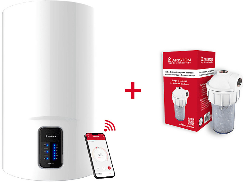 ARISTON — Termo Eléctrico, Blanco, LYDOS WIFI 100 V 1,5K EU + KIT POLIF ARISTON, 100 l