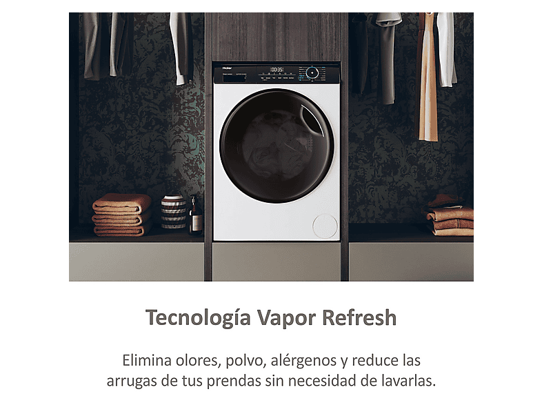 HAIER I-Pro Series 3 HWD90-B14939-IB — Lavadora secadora, 9 kg+6 kg, 15 programas, Vapor, Blanco, vista 7