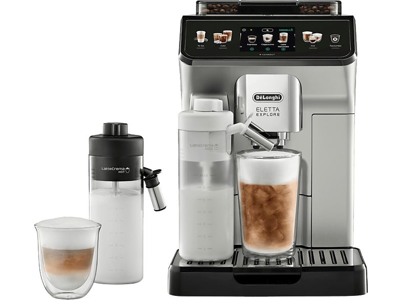 DE LONGHI — Cafetera superautomática, 1450W, Táctil, Plata, De'Longhi Eletta Explore Cold Brew ECAM450.65.S