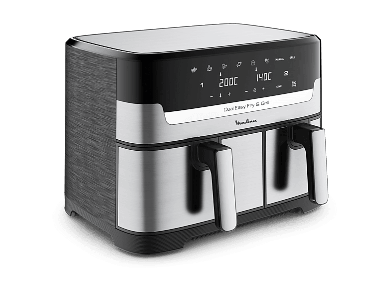 MOULINEX Dual Fry & Grill EZ905D — Freidora de aire, 2700 W, 8.3 L, Táctil, Inox
