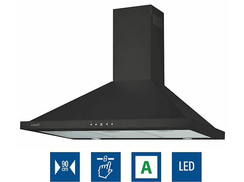 CATA BETA PRO 9000 BK — Campana decorativa, 3 velocidades, 561 m³/h, 90 cm, Negro