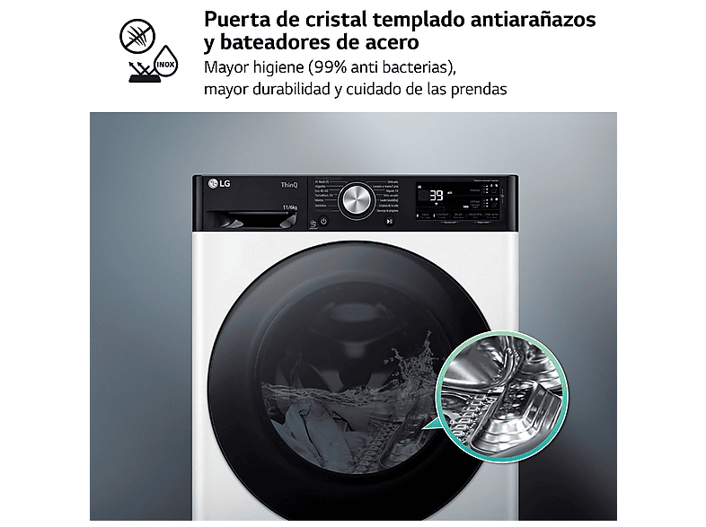 LG F4DR7511AGW — Lavadora secadora, 11 kg / 6 kg, 14 programas, Autodosificación, Blanco, vista 7