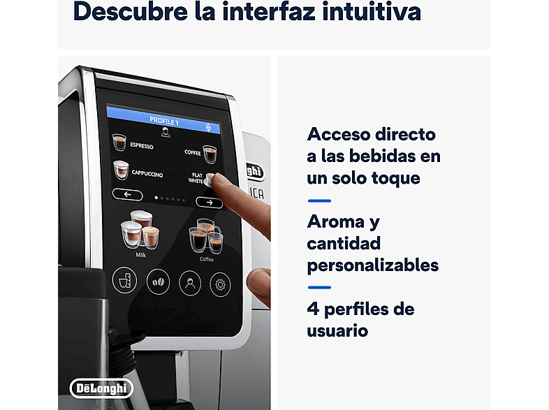 DE LONGHI — Cafetera superautomática, 1450W, Táctil, Inox, De'Longhi Dinamica Plus ECAM380.85.SB, vista 6