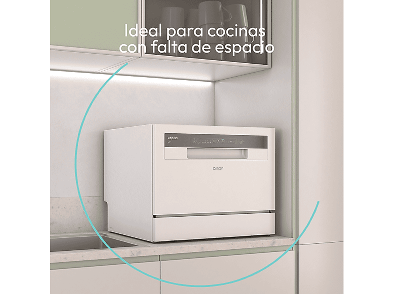 CANDY Rapido' CP 6E51LW — Lavavajillas compacto, 6 servicios, 5 programas, 45 cm, Blanco, vista 6