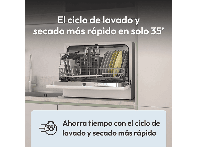 CANDY Rapido' CP 6E51LW — Lavavajillas compacto, 6 servicios, 5 programas, 45 cm, Blanco, vista 8