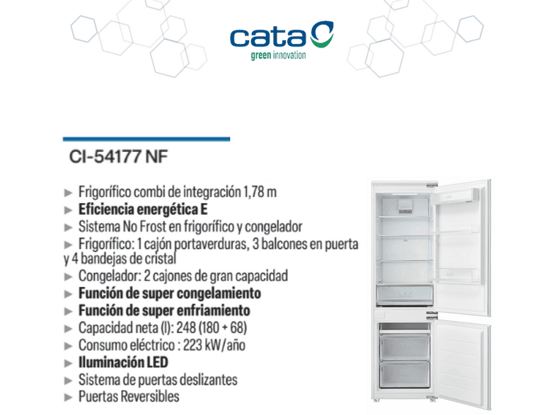 CATA CI-54177 NF /C — Frigorífico Combi, Altura 178,5 cm, Blanco, No Frost, Capacidad 180 l, vista 8