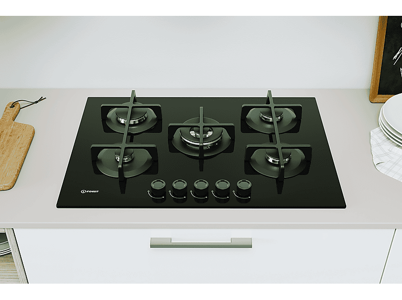 INDESIT ING 72T/BK 1 — Placa de gas, 73 cm, Negro, 5 zone(s) zonas, vista 5
