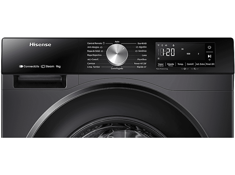 HISENSE WF3S9043BB3 — Lavadora carga frontal, 9 Kg, 14 programas, Negro, 1400 rpm, vista 11