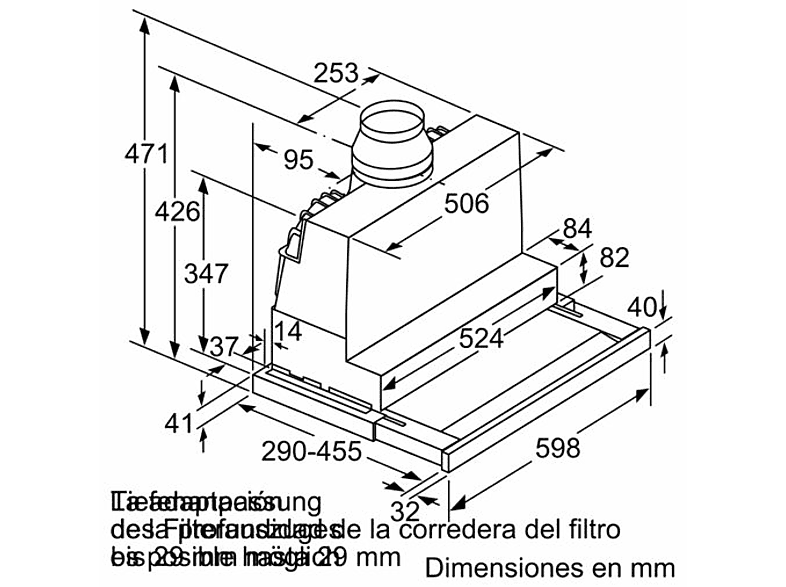 BOSCH DFS067K51 — Campana telescópica, Telescópica, 5 velocidades, 717 m³/h, Iluminación Led ,60 cm, vista 2