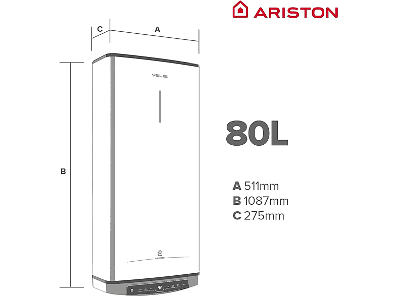 ARISTON Velis Tech Dry Wifi 80 — Termo eléctrico, 1500 W, Multiposición, Gris, 8 bar, vista 4