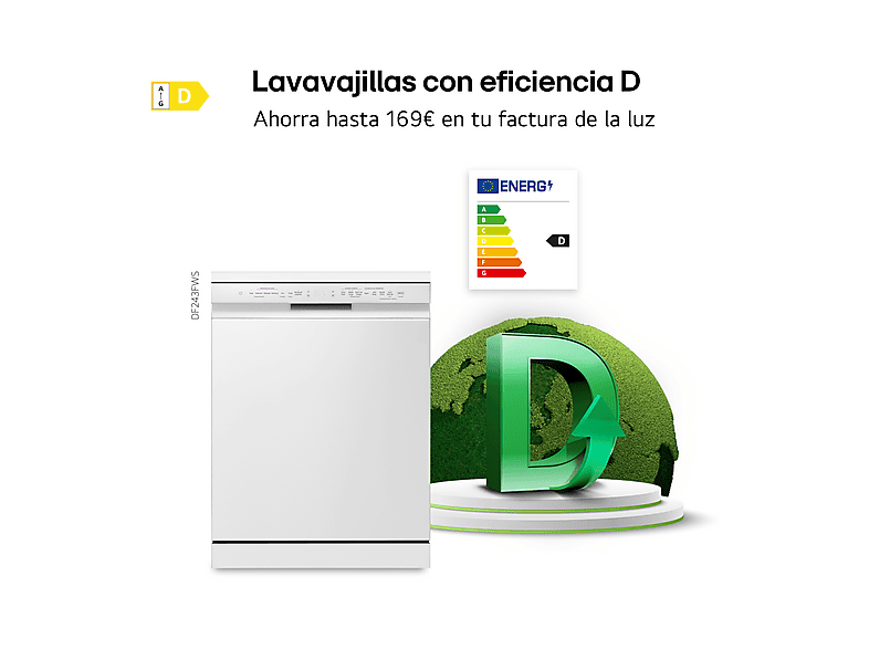LG DF243FWS — Lavavajillas, 14 servicios, 10 programas, 60 cm, Blanco, vista 5