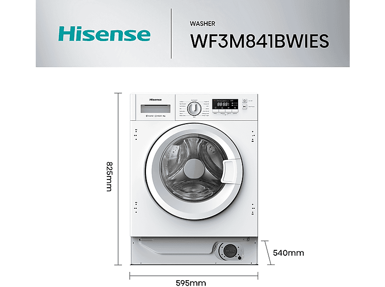 HISENSE WF3M841BWIES — Lavadora integrable, 8 kg, 15 programas, 1400 rpm, Secado Allergy Care, vista 3