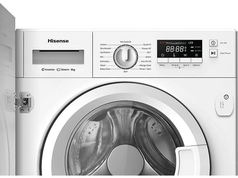 HISENSE WF3M841BWIES — Lavadora integrable, 8 kg, 15 programas, 1400 rpm, Secado Allergy Care, vista 4