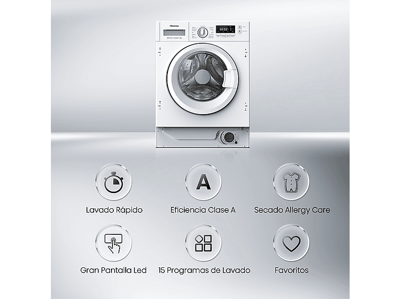 HISENSE WF3M841BWIES — Lavadora integrable, 8 kg, 15 programas, 1400 rpm, Secado Allergy Care, vista 6