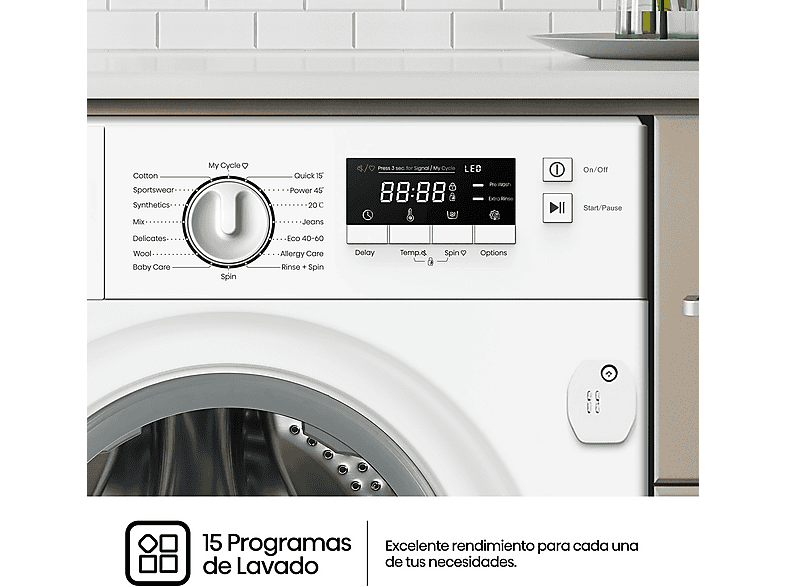 HISENSE WF3M841BWIES — Lavadora integrable, 8 kg, 15 programas, 1400 rpm, Secado Allergy Care, vista 10
