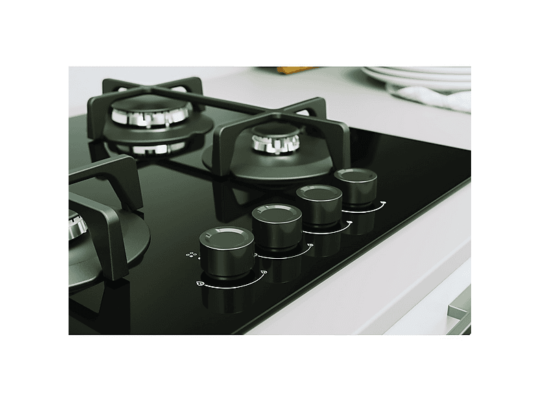 INDESIT ING 61T/BK 1 — Placa de gas, 59 cm, Negro, 4 zone(s) zonas, vista 3
