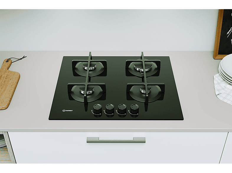 INDESIT ING 61T/BK 1 — Placa de gas, 59 cm, Negro, 4 zone(s) zonas, vista 4
