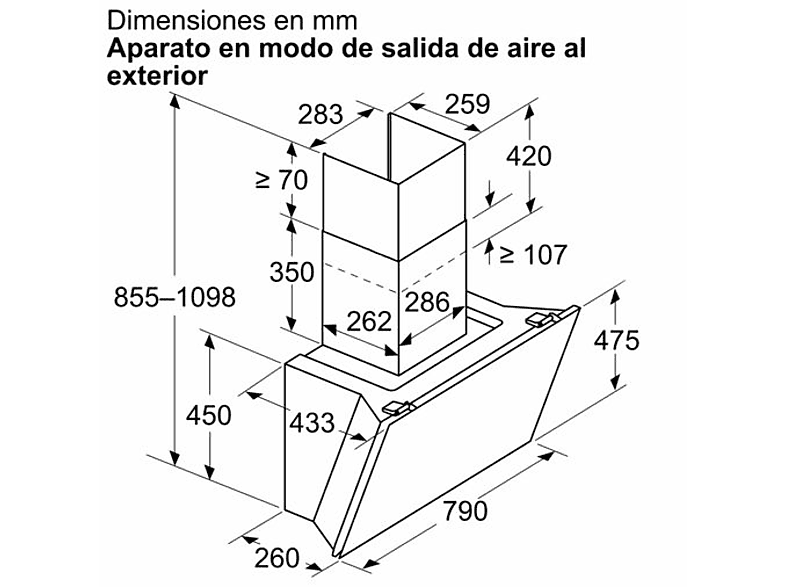 BOSCH DWK81AN60 — Campana decorativa, 4 velocidades, 432 m³/h, 79 cm, Serie 6, vista 2