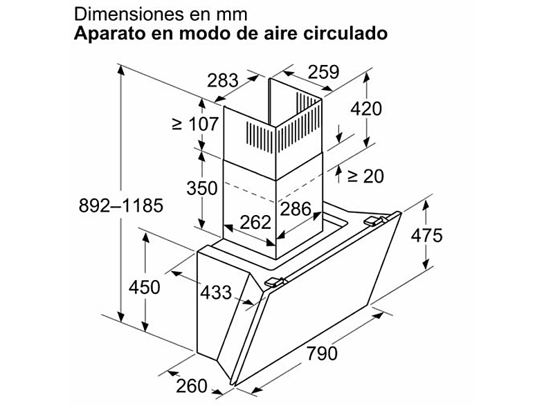 BOSCH DWK81AN60 — Campana decorativa, 4 velocidades, 432 m³/h, 79 cm, Serie 6, vista 8